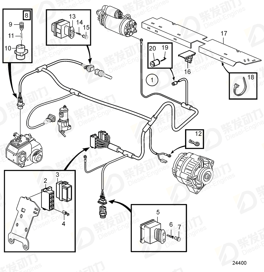 volvo penta Wiring harness 21092477 Drawing
